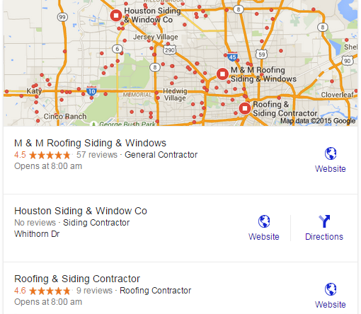 Google local 3 pack results for siding companies